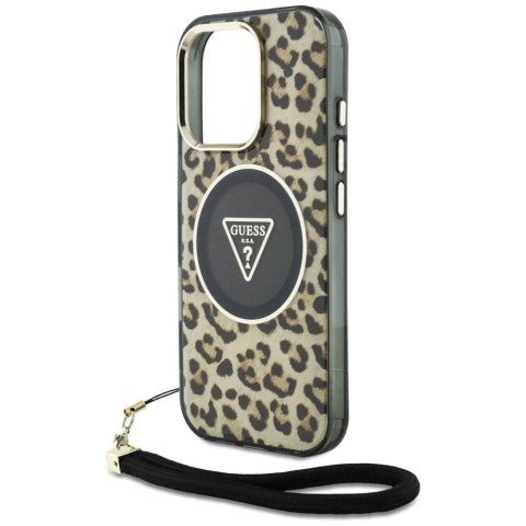 Etui Guess HC IML Leopard Triangle Cord Strap MagSafe do iPhone 16 Pro - brązowe Etui Guess HC IML Leopard Triangle Cord Strap MagSafe do iPhone 16 Pro - brązowe