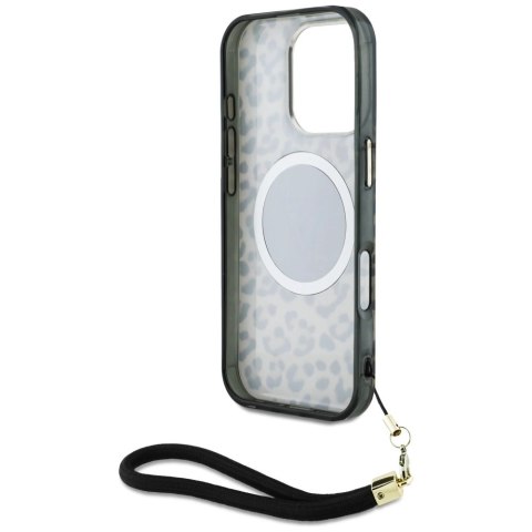 Etui Guess HC IML Leopard Triangle Cord Strap MagSafe do iPhone 16 Pro - brązowe Etui Guess HC IML Leopard Triangle Cord Strap MagSafe do iPhone 16 Pro - brązowe