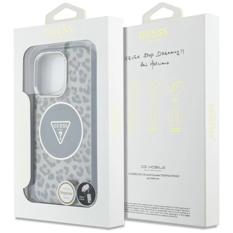Etui Guess HC IML Leopard Triangle Cord Strap MagSafe do iPhone 16 Pro - brązowe Etui Guess HC IML Leopard Triangle Cord Strap MagSafe do iPhone 16 Pro - brązowe