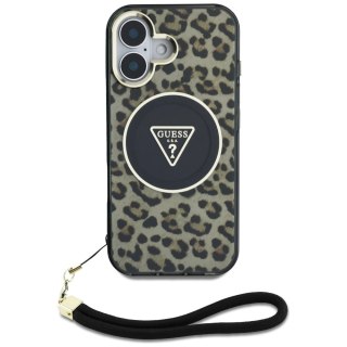 Etui Guess HC IML Leopard Triangle Cord Strap MagSafe do iPhone 16 - brązowe