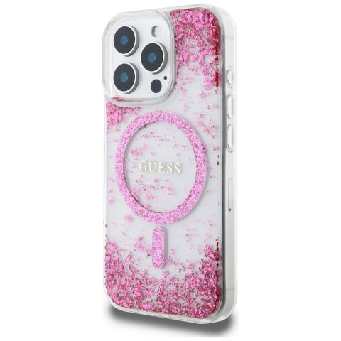 Etui Guess HC Resin Bottom Glitter MagSafe na iPhone 16 Pro Max - różowe Etui Guess HC Resin Bottom Glitter MagSafe na iPhone 16 Pro Max - różowe