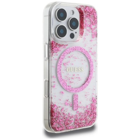 Etui Guess HC Resin Bottom Glitter MagSafe na iPhone 16 Pro Max - różowe Etui Guess HC Resin Bottom Glitter MagSafe na iPhone 16 Pro Max - różowe
