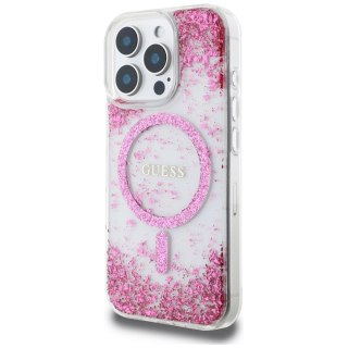 Etui Guess HC Resin Bottom Glitter MagSafe na iPhone 16 Pro - różowe