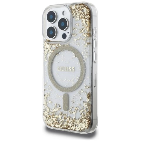 Etui Guess HC Resin Bottom Glitter MagSafe na iPhone 16 Pro - złote Etui Guess HC Resin Bottom Glitter MagSafe na iPhone 16 Pro - złote