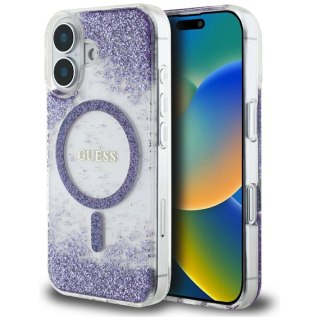 Etui Guess HC Resin Bottom Glitter MagSafe na iPhone 16 - fioletowe