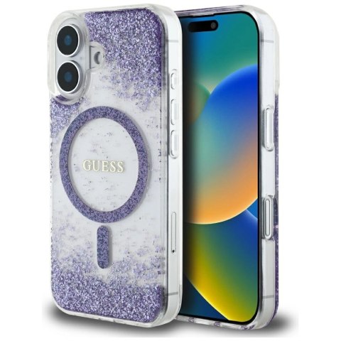 Etui Guess HC Resin Bottom Glitter MagSafe na iPhone 16 - fioletowe Etui Guess HC Resin Bottom Glitter MagSafe na iPhone 16 - fioletowe