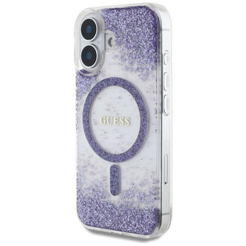 Etui Guess HC Resin Bottom Glitter MagSafe na iPhone 16 - fioletowe Etui Guess HC Resin Bottom Glitter MagSafe na iPhone 16 - fioletowe