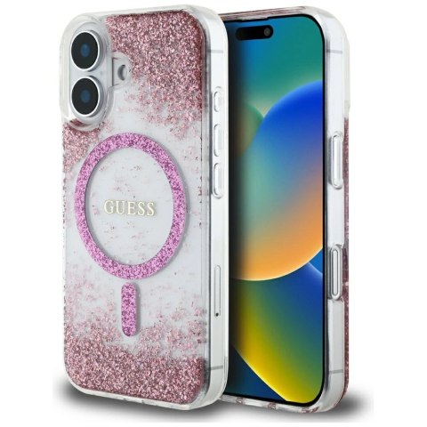Etui Guess HC Resin Bottom Glitter MagSafe na iPhone 16 - różowe Etui Guess HC Resin Bottom Glitter MagSafe na iPhone 16 - różowe