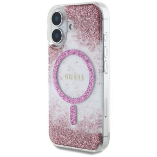 Etui Guess HC Resin Bottom Glitter MagSafe na iPhone 16 - różowe