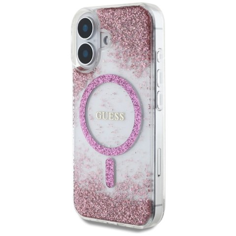 Etui Guess HC Resin Bottom Glitter MagSafe na iPhone 16 - różowe Etui Guess HC Resin Bottom Glitter MagSafe na iPhone 16 - różowe