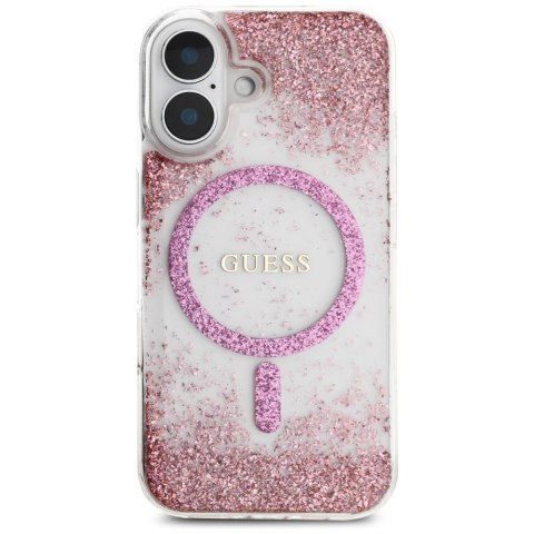 Etui Guess HC Resin Bottom Glitter MagSafe na iPhone 16 - różowe Etui Guess HC Resin Bottom Glitter MagSafe na iPhone 16 - różowe