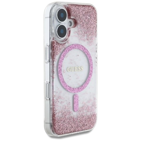 Etui Guess HC Resin Bottom Glitter MagSafe na iPhone 16 - różowe Etui Guess HC Resin Bottom Glitter MagSafe na iPhone 16 - różowe