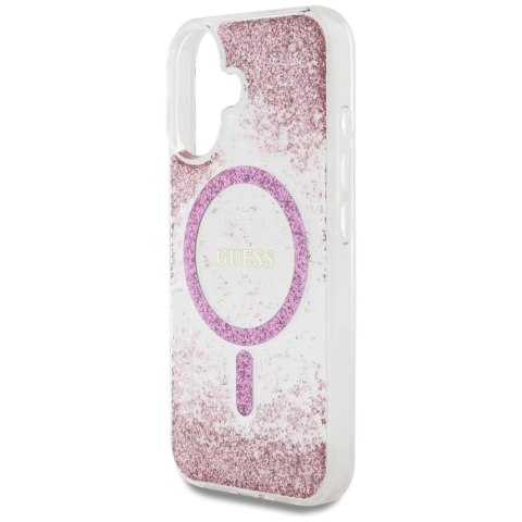 Etui Guess HC Resin Bottom Glitter MagSafe na iPhone 16 - różowe Etui Guess HC Resin Bottom Glitter MagSafe na iPhone 16 - różowe