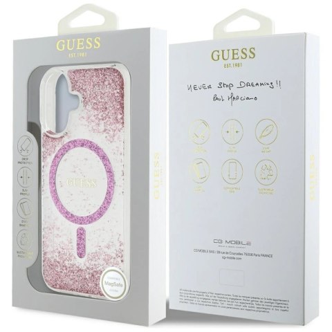 Etui Guess HC Resin Bottom Glitter MagSafe na iPhone 16 - różowe Etui Guess HC Resin Bottom Glitter MagSafe na iPhone 16 - różowe