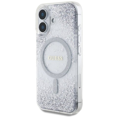 Etui Guess HC Resin Bottom Glitter MagSafe na iPhone 16 - srebrne Etui Guess HC Resin Bottom Glitter MagSafe na iPhone 16 - srebrne