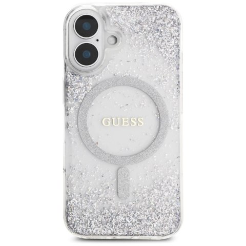 Etui Guess HC Resin Bottom Glitter MagSafe na iPhone 16 - srebrne Etui Guess HC Resin Bottom Glitter MagSafe na iPhone 16 - srebrne