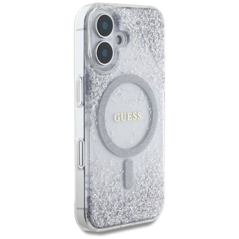 Etui Guess HC Resin Bottom Glitter MagSafe na iPhone 16 - srebrne Etui Guess HC Resin Bottom Glitter MagSafe na iPhone 16 - srebrne