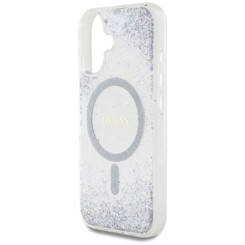 Etui Guess HC Resin Bottom Glitter MagSafe na iPhone 16 - srebrne Etui Guess HC Resin Bottom Glitter MagSafe na iPhone 16 - srebrne