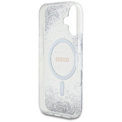 Etui Guess HC Resin Bottom Glitter MagSafe na iPhone 16 - srebrne Etui Guess HC Resin Bottom Glitter MagSafe na iPhone 16 - srebrne