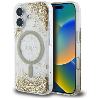 Etui Guess HC Resin Bottom Glitter MagSafe na iPhone 16 - złote