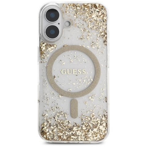 Etui Guess HC Resin Bottom Glitter MagSafe na iPhone 16 - złote