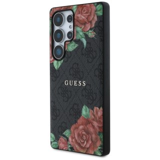 Etui Guess Leather 4G Flowers Print Metal Classic Logo MagSafe na Samsung Galaxy S25 Ultra - czarne