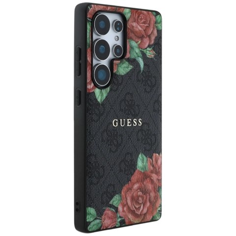 Etui Guess Leather 4G Flowers Print Metal Classic Logo MagSafe na Samsung Galaxy S25 Ultra - czarne Etui Guess Leather 4G Flowers Print Metal Classic Logo MagSafe na Samsung Galaxy S25 Ultra - czarne