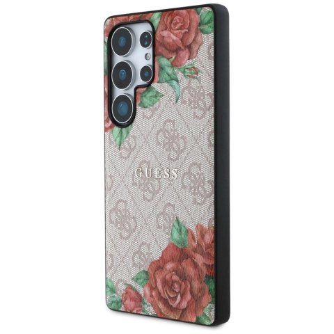 Etui Guess Leather 4G Flowers Print Metal Classic Logo MagSafe na Samsung Galaxy S25 Ultra - różowe Etui Guess Leather 4G Flowers Print Metal Classic Logo MagSafe na Samsung Galaxy S25 Ultra - różowe