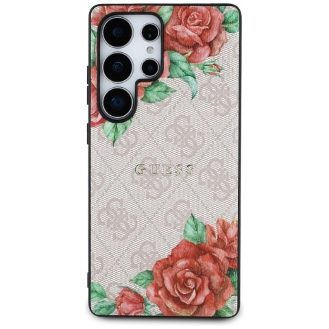 Etui Guess Leather 4G Flowers Print Metal Classic Logo MagSafe na Samsung Galaxy S25 Ultra - różowe Etui Guess Leather 4G Flowers Print Metal Classic Logo MagSafe na Samsung Galaxy S25 Ultra - różowe