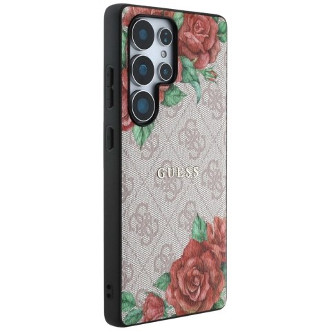Etui Guess Leather 4G Flowers Print Metal Classic Logo MagSafe na Samsung Galaxy S25 Ultra - różowe Etui Guess Leather 4G Flowers Print Metal Classic Logo MagSafe na Samsung Galaxy S25 Ultra - różowe