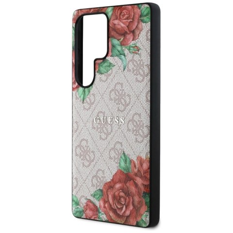 Etui Guess Leather 4G Flowers Print Metal Classic Logo MagSafe na Samsung Galaxy S25 Ultra - różowe Etui Guess Leather 4G Flowers Print Metal Classic Logo MagSafe na Samsung Galaxy S25 Ultra - różowe