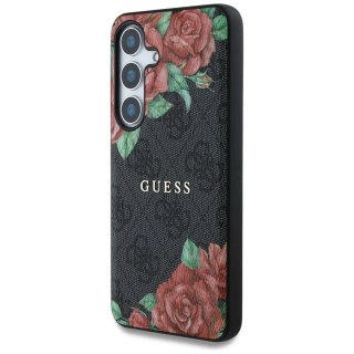 Etui Guess Leather 4G Flowers Print Metal Classic Logo MagSafe na Samsung Galaxy S25 - czarne