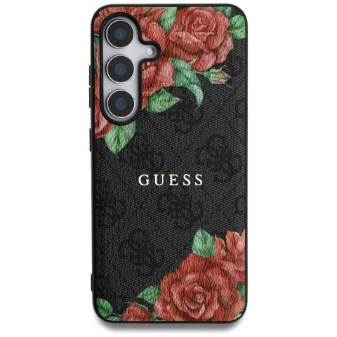 Etui Guess Leather 4G Flowers Print Metal Classic Logo MagSafe na Samsung Galaxy S25 - czarne Etui Guess Leather 4G Flowers Print Metal Classic Logo MagSafe na Samsung Galaxy S25 - czarne