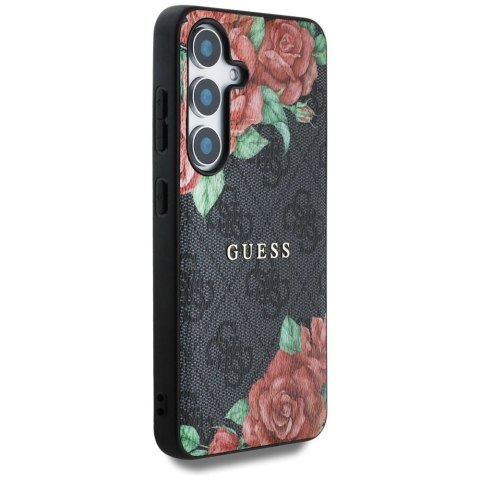 Etui Guess Leather 4G Flowers Print Metal Classic Logo MagSafe na Samsung Galaxy S25 - czarne Etui Guess Leather 4G Flowers Print Metal Classic Logo MagSafe na Samsung Galaxy S25 - czarne
