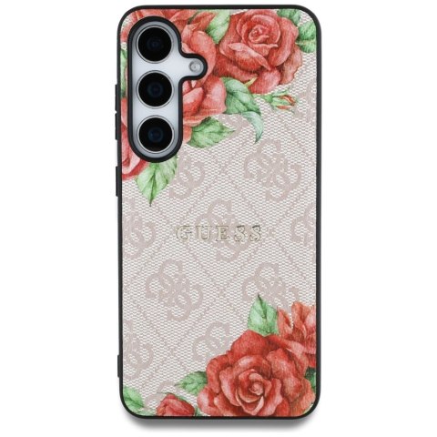 Etui Guess Leather 4G Flowers Print Metal Classic Logo MagSafe na Samsung Galaxy S25 - różowe Etui Guess Leather 4G Flowers Print Metal Classic Logo MagSafe na Samsung Galaxy S25 - różowe
