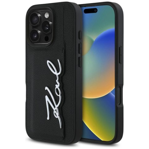 Etui Karl Lagerfeld HC Grained PU Cardslot Metal Signature na iPhone 16 Pro Max - czarne Etui Karl Lagerfeld HC Grained PU Cardslot Metal Signature na iPhone 16 Pro Max - czarne