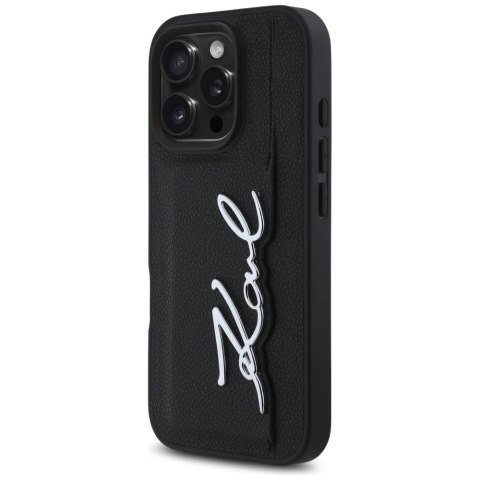 Etui Karl Lagerfeld HC Grained PU Cardslot Metal Signature na iPhone 16 Pro Max - czarne Etui Karl Lagerfeld HC Grained PU Cardslot Metal Signature na iPhone 16 Pro Max - czarne