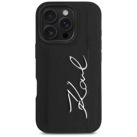 Etui Karl Lagerfeld HC Grained PU Cardslot Metal Signature na iPhone 16 Pro Max - czarne Etui Karl Lagerfeld HC Grained PU Cardslot Metal Signature na iPhone 16 Pro Max - czarne
