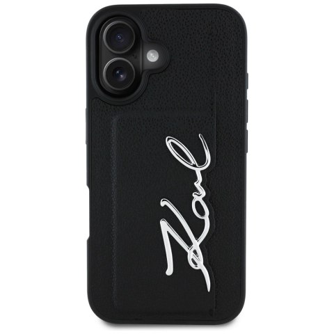 Etui Karl Lagerfeld HC Grained PU Cardslot Metal Signature na iPhone 16 - czarne