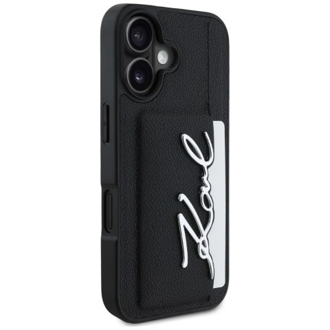 Etui Karl Lagerfeld HC Grained PU Cardslot Metal Signature na iPhone 16 - czarne