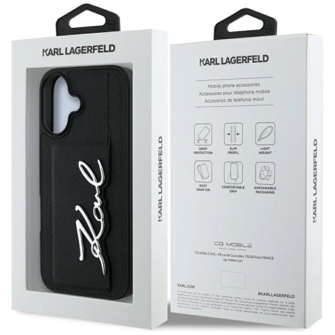 Etui Karl Lagerfeld HC Grained PU Cardslot Metal Signature na iPhone 16 - czarne