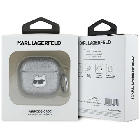 Etui Karl Lagerfeld Monogram Choupette Head na AirPods 4 - srebrne