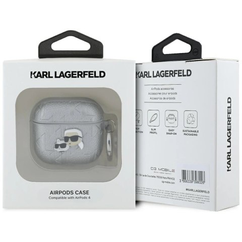 Etui Karl Lagerfeld Monogram Karl & Choupette Head na AirPods 4 - srebrne