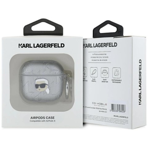 Etui Karl Lagerfeld Monogram Karl Head na AirPods 4 - srebrne Etui Karl Lagerfeld Monogram Karl Head na AirPods 4 - srebrne