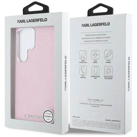 Etui Karl Lagerfeld Saffiano Full Wrapped Elongated Metal Logo MagSafe na Samsung Galaxy S25 Ultra - różowe Etui Karl Lagerfeld Saffiano Full Wrapped Elongated Metal Logo MagSafe na Samsung Galaxy S25 Ultra - różowe