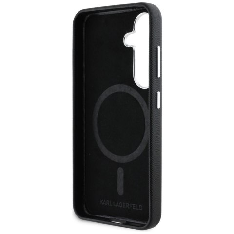 Etui Karl Lagerfeld Saffiano Full Wrapped Elongated Metal Logo MagSafe na Samsung Galaxy S25 - czarne Etui Karl Lagerfeld Saffiano Full Wrapped Elongated Metal Logo MagSafe na Samsung Galaxy S25 - czarne