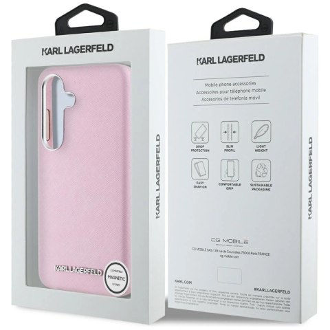 Etui Karl Lagerfeld Saffiano Full Wrapped Elongated Metal Logo MagSafe na Samsung Galaxy S25 - różowe