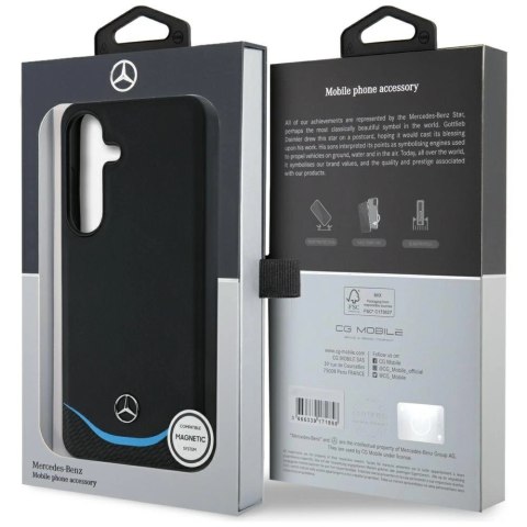 Etui Mercedes Leather Contrasted Blue Horizontal Curve MagSafe na Samsung Galaxy S25 - czarne