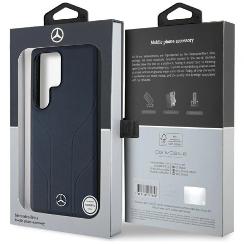 Etui Mercedes Leather Debossed Lines MagSafe na Samsung Galaxy S25 Ultra - niebieskie