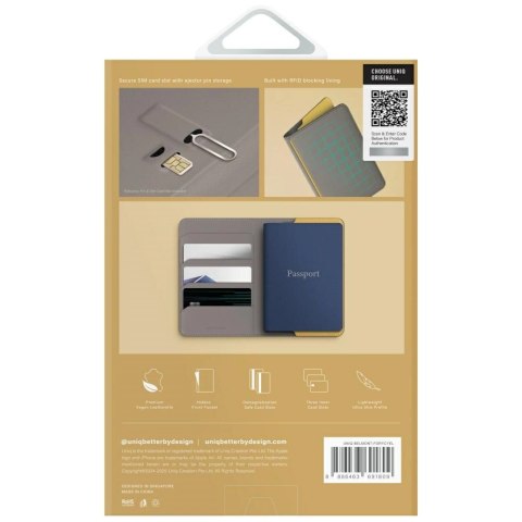 Etui na paszport UNIQ Belmont z blokadą RFID - szaro-żółte
